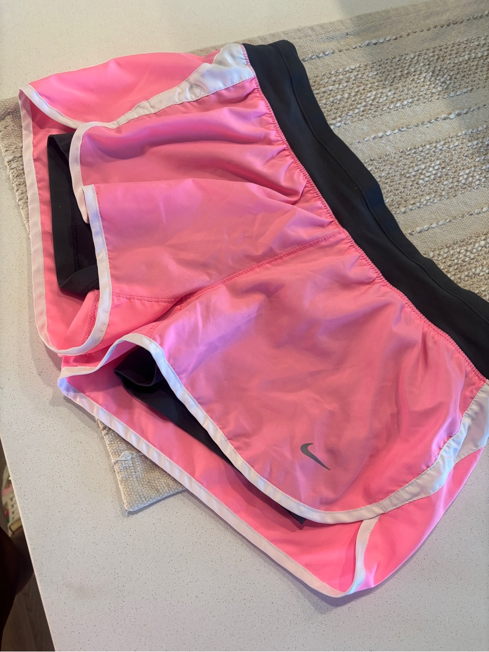 Nike Women's Pink Athletic Shorts with Black Waistband